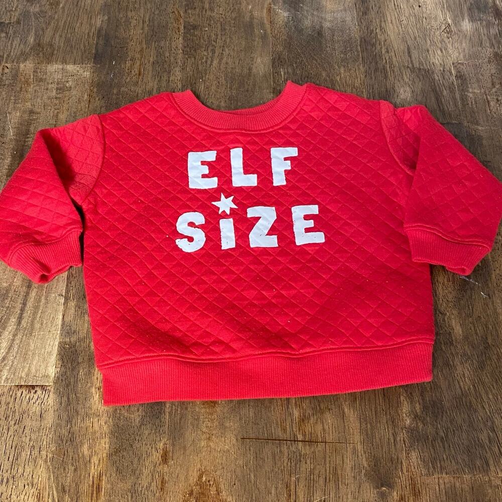 Jumping Beans Elf Size red quilted crewneck‎ pullover baby sweater 12M